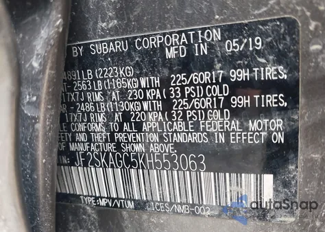 2019 Subaru Forester Premium z USA, uszkodzony, nr VIN JF2SKAGC5KH553063